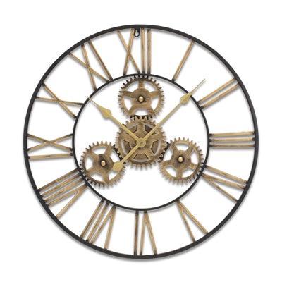 Industrial Iron Gears Wall Clock with Roman Numerals